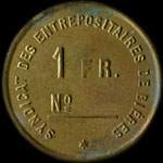 Jeton de 1 franc du Syndicat des Entrepositaires de Bières - Henri Stauffer à Haguenau (67500 - Bas-Rhin) - revers