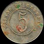 Jeton de 5 francs du Casino de Hendaye (64700 - Pyr�n�es-Atlantique) - revers