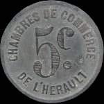 Jeton de 5 centimes en zinc des Chambres de Commerce de l'Hérault (34 - Département) - revers