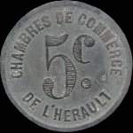 Jeton de 5 centimes en zinc des Chambres de Commerce de l'H�rault (34 - D�partement) - revers