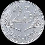 Jeton de 25 centimes 1920-1924 sans signature Thevenon des Chambres de Commerce de l'Hérault (34 - Département) - revers