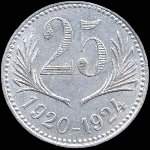 Jeton de 25 centimes 1920-1924 sans signature Thevenon des Chambres de Commerce de l'H�rault (34 - D�partement) - revers