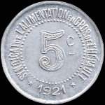 Jeton de 5 centimes 1921 du Syndicat de l'Alimentation en Gros de l'Hérault (34 - Département) - avers