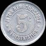 Jeton de 5 centimes 1921 du Syndicat de l'Alimentation en Gros de l'H�rault (34 - D�partement) - revers