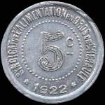 Jeton de 5 centimes 1922 sans accent sur presentation du Syndicat de l'Alimentation en Gros de l'Hérault (34 - Département) - avers