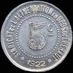 Jeton de 5 centimes 1922 du Syndicat de l'Alimentation en Gros de l'Héraut (34 - Département) - avers
