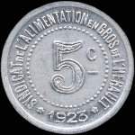 Jeton de 5 centimes 1923 du Syndicat de l'Alimentation en Gros de l'Hérault (34 - Département) - avers