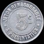 Jeton de 5 centimes 1923 du Syndicat de l'Alimentation en Gros de l'H�rault (34 - D�partement) - revers