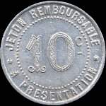 Jeton de 10 centimes 1921 du Syndicat de l'Alimentation en Gros de l'Hérault (34 - Département) - revers