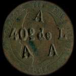 Jeton surfrapp� sur 5 centimes Napol�on III 1864 du 40e R�giment d'Infanterie de Ligne - avers