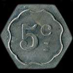 Jeton de n�cessit� 5 centimes Cantine Hiernard - 60e r�giment d'Infanterie - revers
