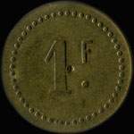 Jeton de 1 franc �mis par la Cantine Bruneaux du 30e Bataillon de Chasseurs � Pied - revers