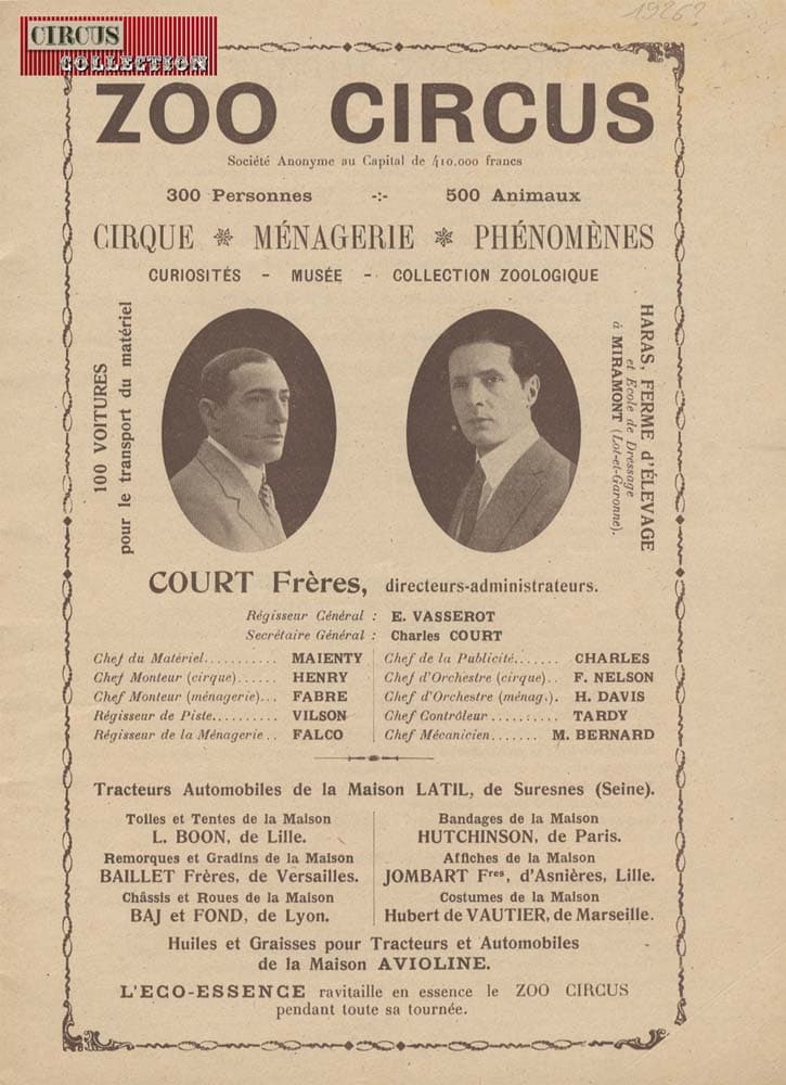 Publicit� Zoo-Circus en 1926