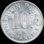 Jeton de 10 centimes 1922 �mis par l'Epicerie Ch.Mallat � Jarnac (16200 - Charente) - revers