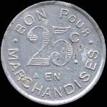 Jeton de 25 centimes 1922 �mis par l'Epicerie Ch.Mallat � Jarnac (16200 - Charente) - revers