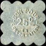 Jeton de 25 centimes �mis par le Caf� Besset � Lacombe (11310 - Aude) - revers
