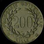 Jeton de 200 centimes �mis par la Brasserie Universelle � Lille (59000 - Nord) - revers