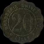 Jeton de 20 centimes �mis par la Brasserie Universelle � Lille (59000 - Nord) - revers