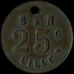 Jeton de 25 centimes �mis par G & N (Grimondez & Nuytten) � Lille (59000 - Nord) - avers