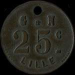 Jeton de 25 centimes �mis par G & N (Grimondez & Nuytten) � Lille (59000 - Nord) - avers