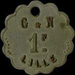 Jeton de 1 franc �mis par G & N (Grimondez & Nuytten) � Lille (59000 - Nord) - avers