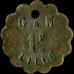 Jeton de 1 franc �mis par G & N (Grimondez & Nuytten) � Lille (59000 - Nord) - avers