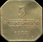 Jeton de 5 centimes 1883 émis par les Aciéries de Longwy - Hôtel Economat (54400 - Meurthe-et-Moselle) - revers