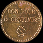 Jeton de 5 centimes émis par l'Economat de la Société des Hauts-Fourneaux de la Chiers (Longwy) (54400 - Meurthe-et-Moselle) - revers