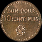 Jeton de 10 centimes émis par l'Economat de la Société des Hauts-Fourneaux de la Chiers (Longwy) (54400 - Meurthe-et-Moselle) - revers