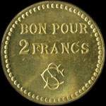 Jeton de 2 francs émis par l'Economat de la Société des Hauts-Fourneaux de la Chiers (Longwy) (54400 - Meurthe-et-Moselle) - revers