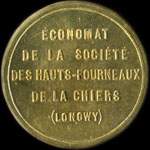 Jeton de 5 francs émis par l'Economat de la Société des Hauts-Fourneaux de la Chiers (Longwy) (54400 - Meurthe-et-Moselle) - avers