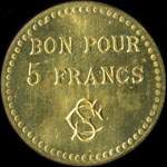 Jeton de 5 francs émis par l'Economat de la Société des Hauts-Fourneaux de la Chiers (Longwy) (54400 - Meurthe-et-Moselle) - revers