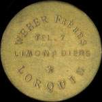 Jeton de 1 franc �mis par le Syndicat d'Entrepositaires et Limonadiers - Sarrebourg et environs - Weber Fr�res - Tel. 7 - Limonadiers - Lorquin (57790 - Moselle) - avers