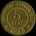 Jeton de 5 centimes émis par le Fourneau Economique de Lure (70200 - Haute-Saône) - avers