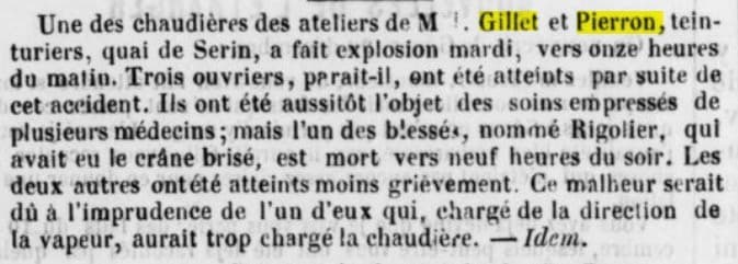 M�morial de la Loire et de la Haute-Loire du 25 d�cembre 1858 accident chez Gillet - Pierron