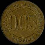 jeton de nécessité de 5 centimes émis par les Brasseries de la Méditerranée à Marseille (13000 - Bouches-du-Rhône)- avers