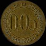 jeton de nécessité de 5 centimes émis par les Brasseries de la Méditerranée à Marseille (13000 - Bouches-du-Rhône) - revers