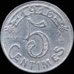 Jeton de 5 centimes 1916 Type A (pas de triangle à l'avers et Guérin + triangle vers le haut au revers) émis par la Chambre de Commerce de Marseille (13000 - Bouches-du-Rhône) - revers