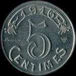 Jeton de 5 centimes 1916 Type D (avec triangle à l'avers et Guérin + triangle vers le bas au revers) émis par la Chambre de Commerce de Marseille (13000 - Bouches-du-Rhône) - revers