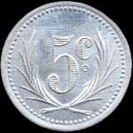 Jeton de 5 centimes (type 1: revers à petit point) émis par la Compagnie Française La Canebière à Marseille (13000 - Bouches-du-Rhône) - revers