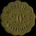 Jeton de 20 centimes émis par Sans Pareil Bar à Marseille (13000 - Bouches-du-Rhône) - avers