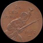 Jeton de 25 centimes 1917 type en cuivre �mis par Alquier Fr�res - On les aura � Mazamet (81200 - Tarn) - avers