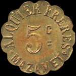 Jeton de 5 centimes 1917 �mis par Alquier Fr�res - Ville de Mazamet (81200 - Tarn) - revers
