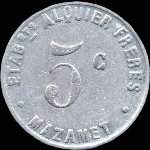 Jeton de 5 centimes 1922 �mis par les Etablissements Alquier Fr�res � Mazamet (81200 - Tarn) - revers