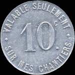 Jeton de 10 centimes émis par les Dragages et Travaux Publics Georges Malgrain à Melun (77000 - Seine-et-Marne) - revers