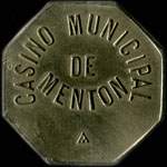 Jeton de Glace �mis par le Casino Municipal de Menton (06500 - Alpes-Maritimes) - avers