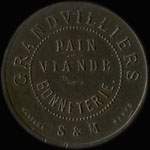 Jeton de 50 centimes �mis par Grandvilliers - Pain - Viande - Bonneterie � Mormant (77720 - Seine-et-Marne) - avers