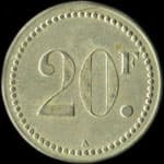 Jeton de n�cessit� 20 francs Coop�rative La Mine de Moutiers (54660 - Meurthe-et-Moselle) - revers