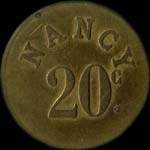 Jeton de 20 centimes �mis par E. Kieffer - Caf� des Deux H�misph�res � Nancy (54000 - Meurthe-et-Moselle) - revers