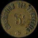 Jeton de 5 centimes �mis par le Consortium des Brasseries � Nancy (54000 - Meurthe-et-Moselle) - revers